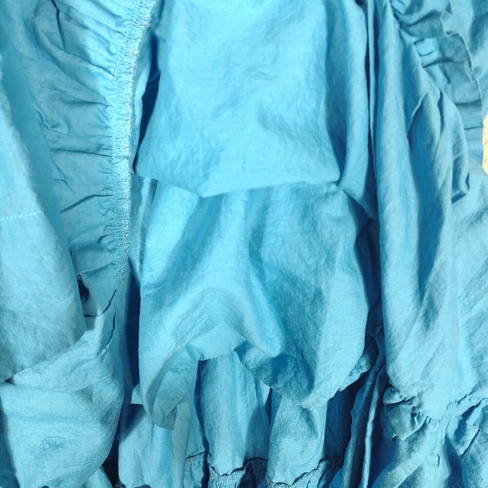 Black Halo Zinnia Maxi Dress Women's L Blue Tiered Ruffle Front Slit Sleeveless - Picture 10 of 12